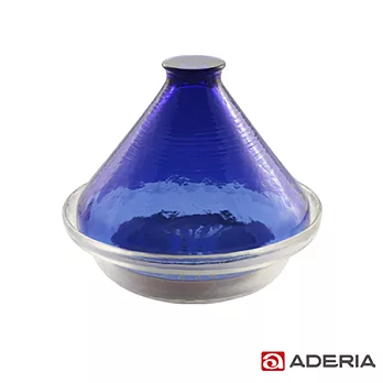【ADERIA】日本進口透明玻璃塔吉鍋(藍)