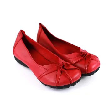 ◤Green Phoenix◥牛皮抓皺腳底造型休閒娃娃鞋23紅色