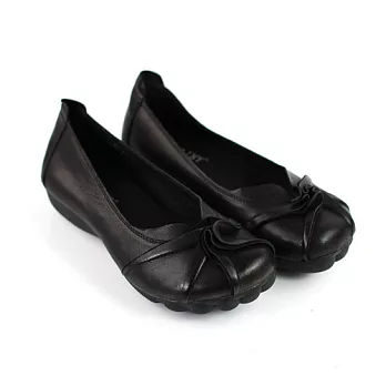 ◤Green Phoenix◥牛皮抓皺腳底造型休閒娃娃鞋22.5黑色