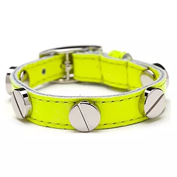 CC SKYE好萊塢熱門品牌 銀鉚釘螢光黃小羊皮單圈手環 附原廠禮物盒螢光黃