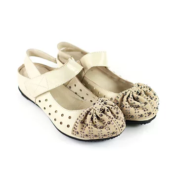 ◤Green Phoenix◥精緻鉚釘水鑽繫踝透氣休閒鞋36米色