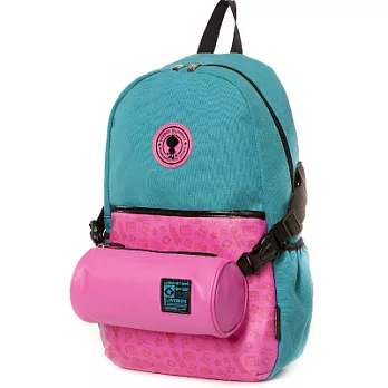 多功能帆布後背包-青+桃紅