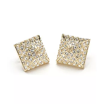 CC SKYE Pyramid Pave Stud Earrings 白鑽金字塔造型金色耳環 附原廠禮物盒