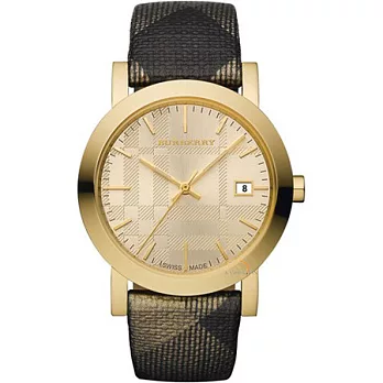 【BURBERRY】英國倫敦精品-時尚金色格紋腕錶BU1874