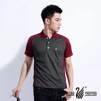 【遊遍天下】MIT台灣製男款抗UV涼爽吸濕排汗POLO機能衫(S007)M鐵灰/暗紅