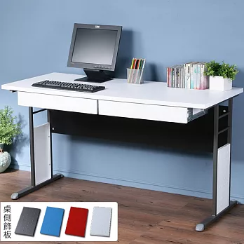 《Homelike》巧思辦公桌 炫灰系列-白色加厚桌面140cm(附二抽屜) (四色可選)-純白色