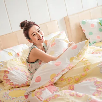 cheri【日晴物語】雙人三件組床包/枕套-鵝黃