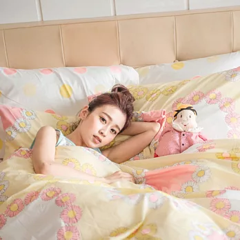 cheri【日晴物語】加大三件組床包/枕套-鵝黃