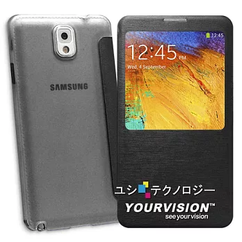 Samsung GALAXY Note 3 N7200 N9000 新潮亮澤裸妝背殼皮套(面蓋可來電顯示)_亮澤黑