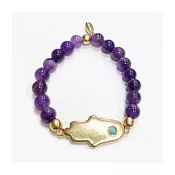 Ettika 紫水晶彈性伸縮手鍊~幸運手掌HAMSA墜