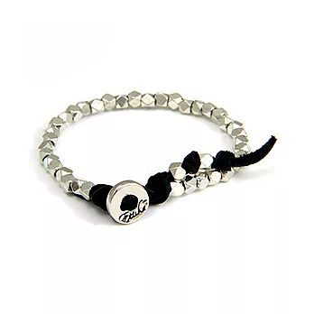 Ettika Faceted Bead Deerskin Leather Bracelet 銀塊黑麂皮幸運鈕扣手環