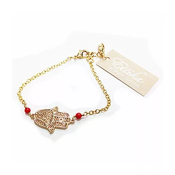 Ettika Red Coral Hamsa 金色手掌紅珊瑚珠珠金色幸運手鍊
