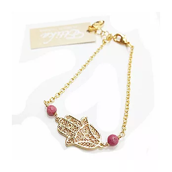Ettika Rhodonite Hamsa 金色手掌粉紅瑪瑙珠珠金色幸運手鍊