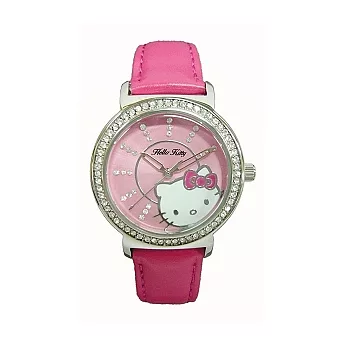 Hello Kitty 大海中的瑰寶時尚個性俏麗晶鑽腕錶-粉紅帶-LK628LWPP-SA