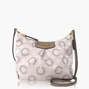 COACH 藝術點點 織布皮飾邊肩背/斜背半月/馬鞍包_卡其/駝色