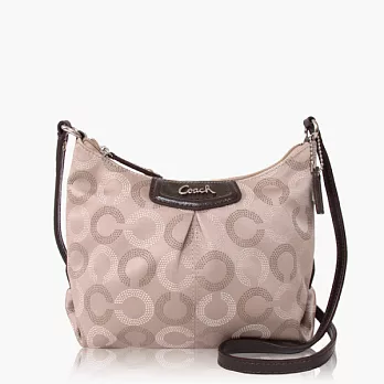 COACH 藝術點點 織布皮飾邊肩背/斜背半月/馬鞍包_卡其/咖啡