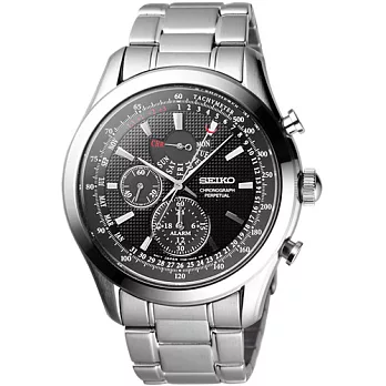 SEIKO 完美釋放萬年曆計時腕錶-黑x銀