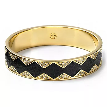 House of Harlow 1960 美國品牌 菱形水晶金手環 黑皮革 Sunburst Pave Bangle