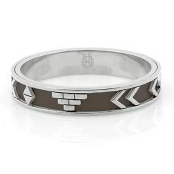 House of Harlow 1960 美國品牌 復古刻紋銀手環深咖啡皮革 AZTEC BANGLE