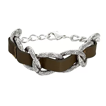 House of Harlow 1960 美國品牌 復古刻紋深咖啡皮革銀色編織手鍊