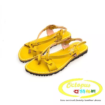 Octapus踏青兜風趣牛皮編織涼鞋-黃色兒童款16黃色