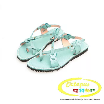 Octapus踏青兜風趣牛皮編織涼鞋-藍色兒童款16藍色