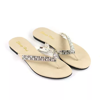 ◤Green Phoenix◥方形壓克力鑽夾腳平底拖鞋22.5米色