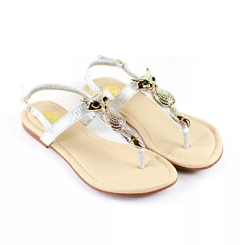 ◤Green Phoenix◥狐狸鑽飾T字夾腳涼鞋22.5灰色