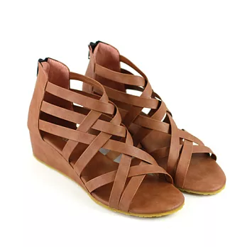 ◤Green Phoenix◥MIT交叉坡跟楔型羅馬涼鞋22.5棕色