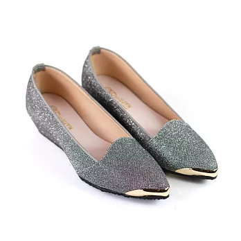 ◤Green Phoenix◥甜蜜戀夏百搭布紋亮粉楔型包鞋23灰色