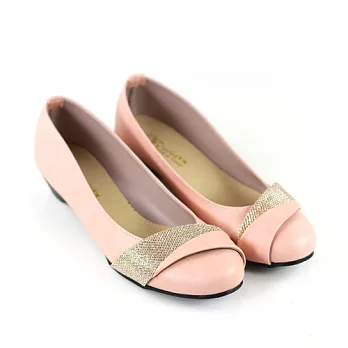 ◤Green Phoenix◥金蔥面料拼接低跟娃娃包鞋23粉紅色