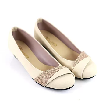 ◤Green Phoenix◥金蔥面料拼接低跟娃娃包鞋23米色