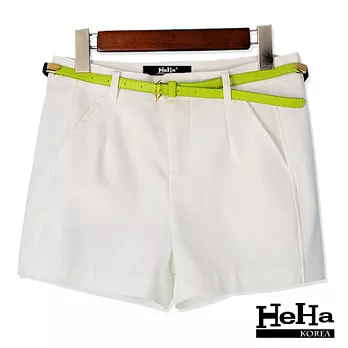 短褲 韓版中腰顯瘦百搭短褲(附腰帶) 三色-HeHa-M(白色)