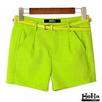 短褲 韓版中腰顯瘦百搭短褲(附腰帶) 三色-HeHa-M(果綠)