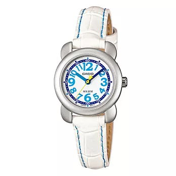 CASIO KID歡樂色彩童趣兒童腕錶-白x藍字/皮帶