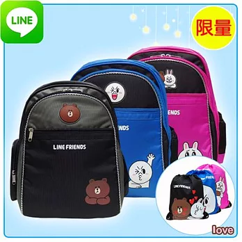【LINE FRIENDS】書包+束口袋-成長護脊款(三色)黑色熊大款