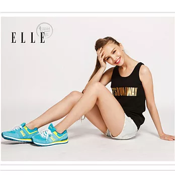 ELLE active 亮彩潮流。異材質混搭運動休閒鞋_藍36藍色