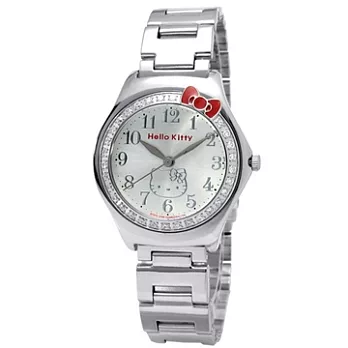 【HELLO KITTY】凱蒂貓夢幻水鑽蝴蝶結造型腕錶 (白鑽 LK558LWCA-S1)