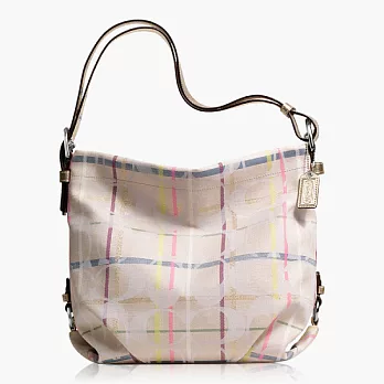 COACH織布皮飾邊可變換式斜背包_金/白彩色