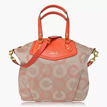 COACH C Logo織布手提/肩背波士頓/貝殼包(大款)_粉橘色
