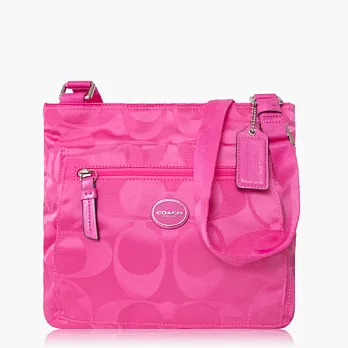 COACH 輕便型織布皮飾邊前口袋斜肩背包_桃紅色