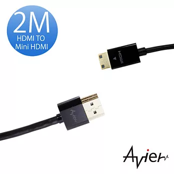 【avier】Mini HDMI 轉 HDMI 傳輸線2M(A對MINI)黑色