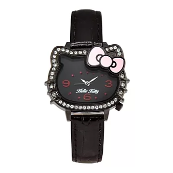 【HELLO KITTY】凱蒂貓璀璨晶鑽蝴蝶結腕錶 (黑 LK620LBBB-S)