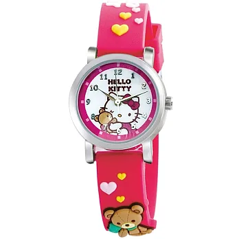 Hello Kitty 愛的抱抱俏皮小熊腕錶-紅