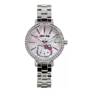 【HELLO KITTY】凱蒂貓珍珠貝殼晶鑽錶 (銀/粉面 LK629LWPI-S)