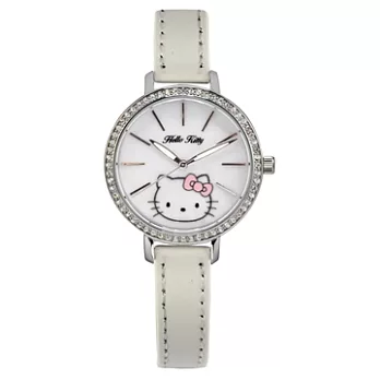 【HELLO KITTY】凱蒂貓珍珠貝殼晶鑽錶 (白 LK629LWWW-SA)
