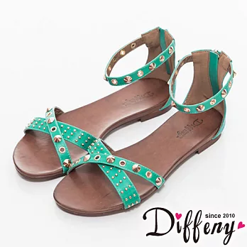 Diffeny 題新作 性交叉鉚釘繫帶涼鞋-綠 36