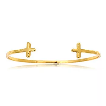 GORJANA 雙十字架 C型可調式 金色手環 Cross Over Cuff Bracelet