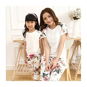 [親子裝]OK甜美碎花七分褲套裝母女親子裝(媽咪下單區) S白