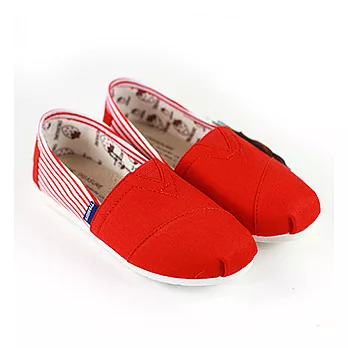 ◤Green Phoenix◥線條拼色兒童帆布懶人休閒鞋30紅色